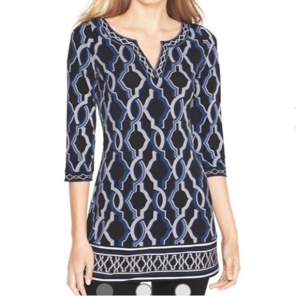 White House black market tunic top black blue